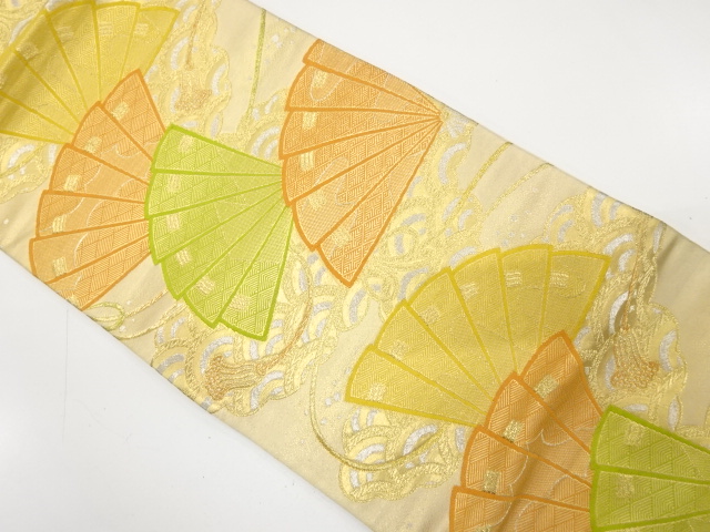 アンティーク　桧扇に青海波模様織り出し袋帯（材料）